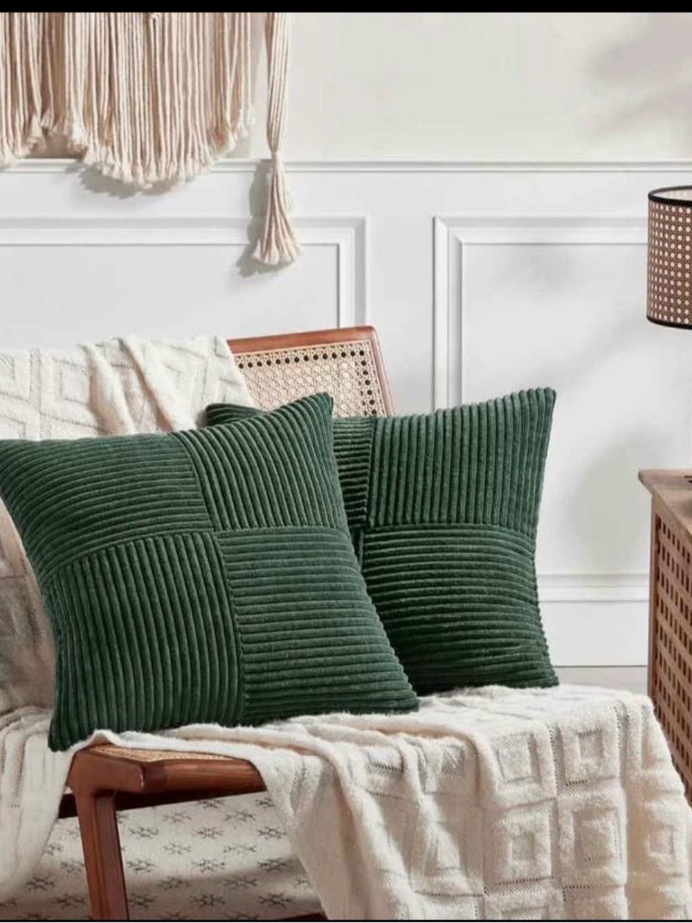 Boho Decorative Green Corduroy Patchwork Throw Pillow Cover Set of 2